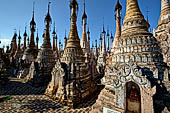 Rows of stupas in the Kakku (Kekku) Pagoda complex. The complex was kept hidden from the rest of the world until 2002 when it was opened to foreigners. Shan State, Burma (Myanmar). 
